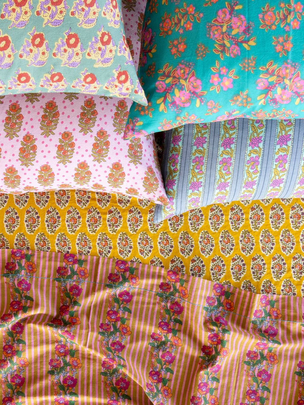 Mix & Match Cotton Fitted Sheet - Pink Floral Stripe