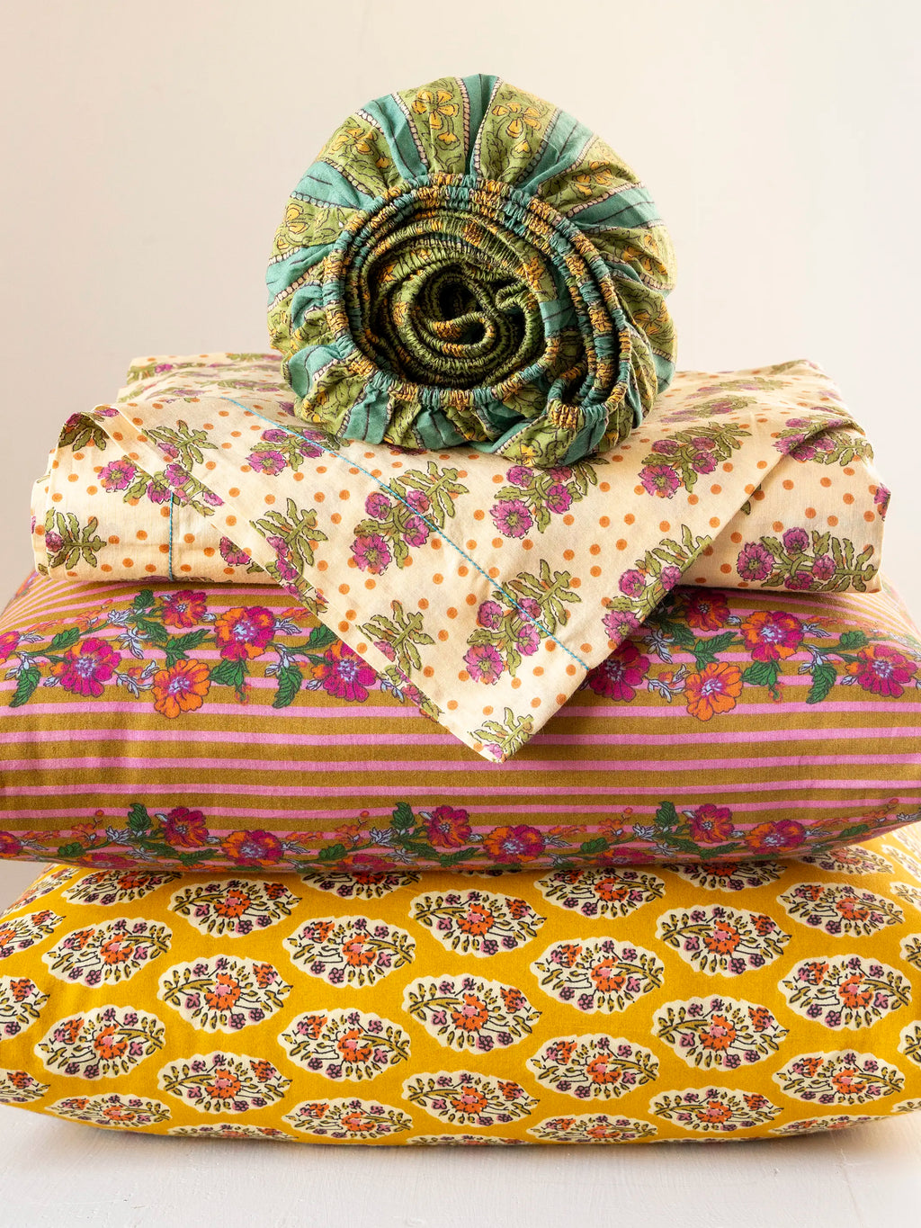 Mix & Match Cotton Pillowcase, Single - Pink Floral Stripe