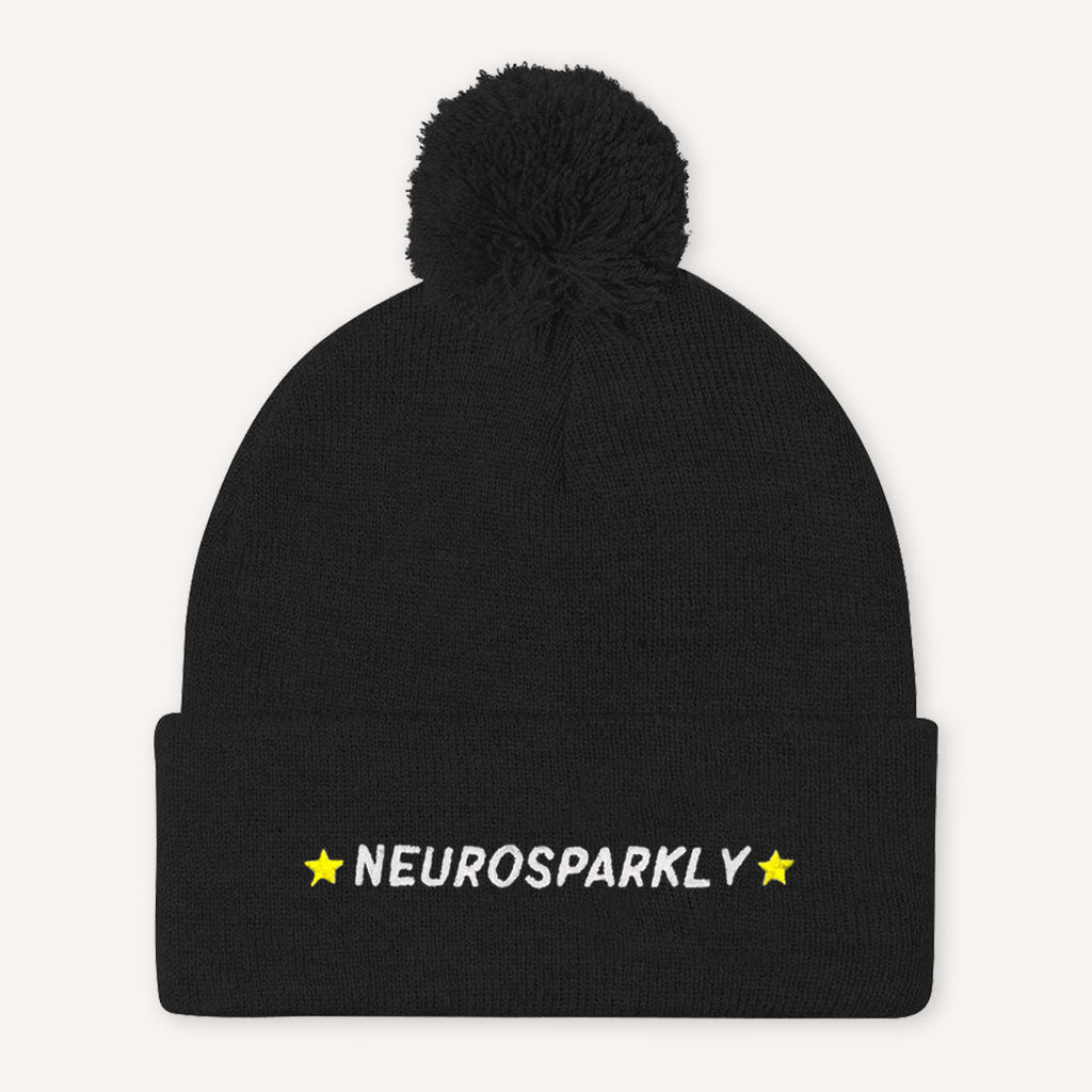 Neurosparkly Embroidered Pom Pom Beanie Hat