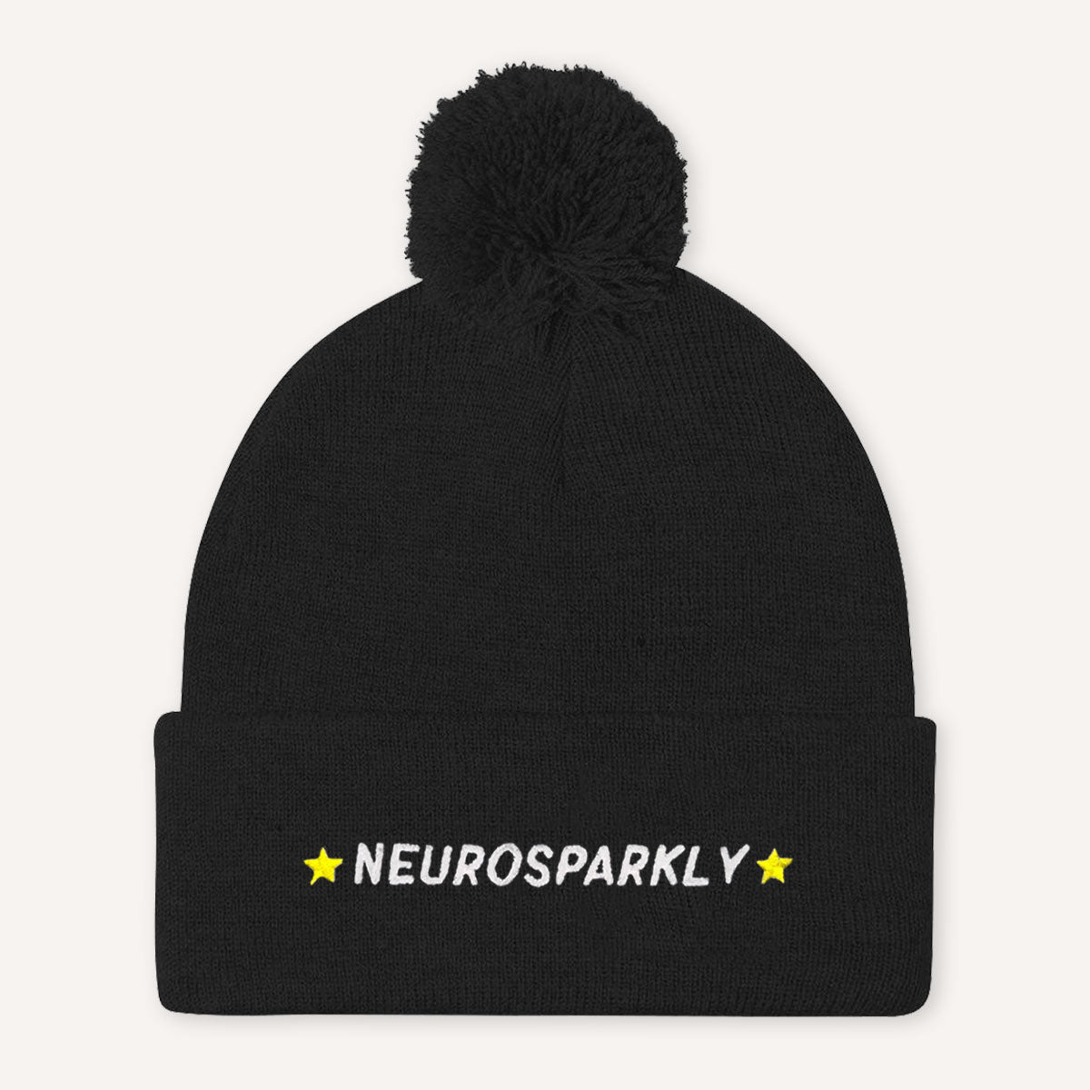 Neurosparkly Embroidered Pom Pom Beanie Hat