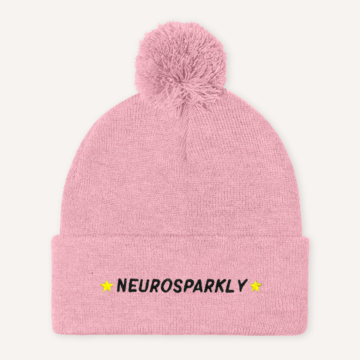 Neurosparkly Embroidered Pom Pom Beanie Hat