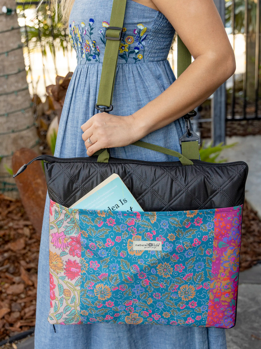 Picnic Blanket Tote - Bright Patchwork Zinnias