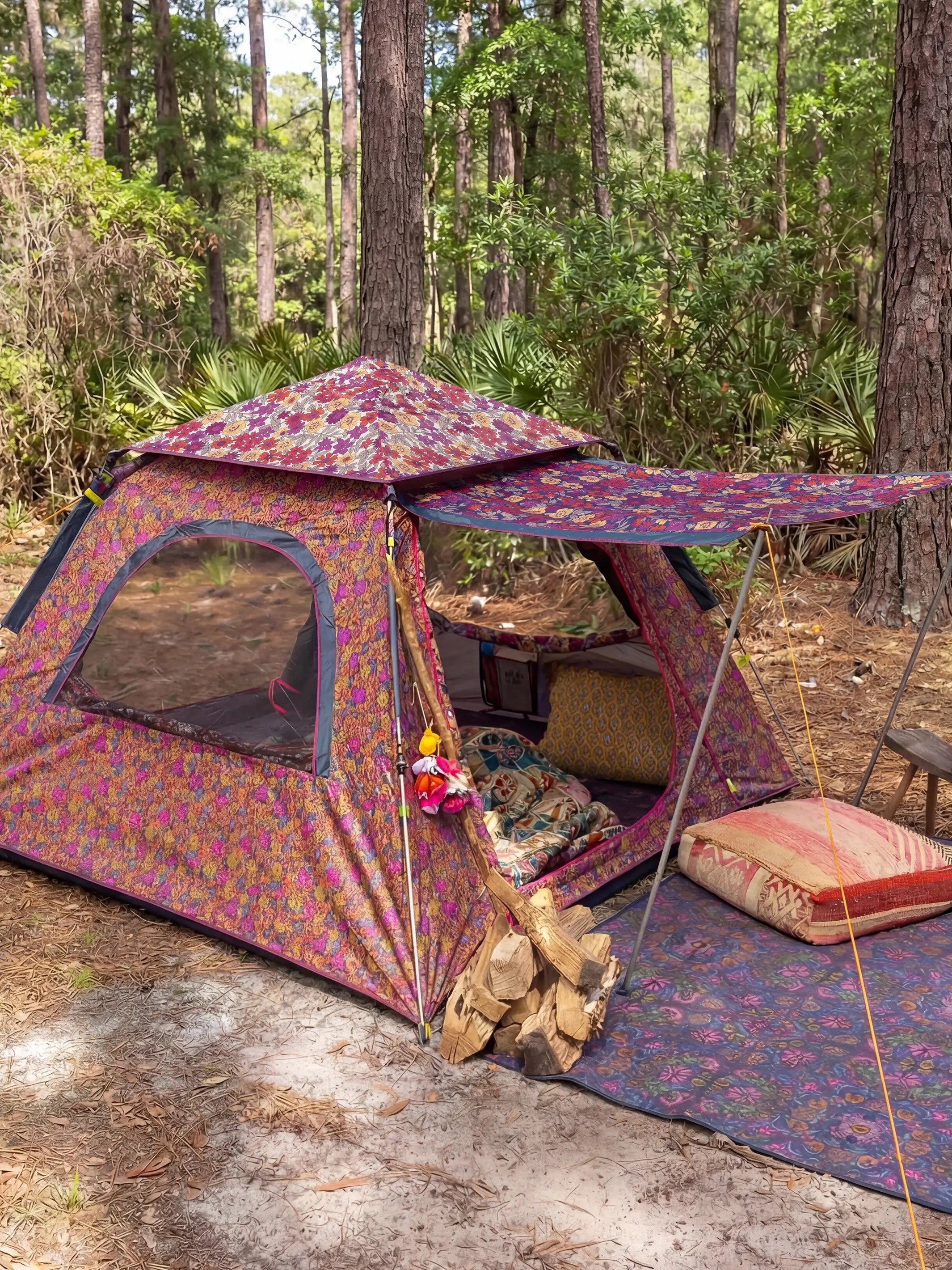 Live Happy Camping Tent - Lush Lilies Plum