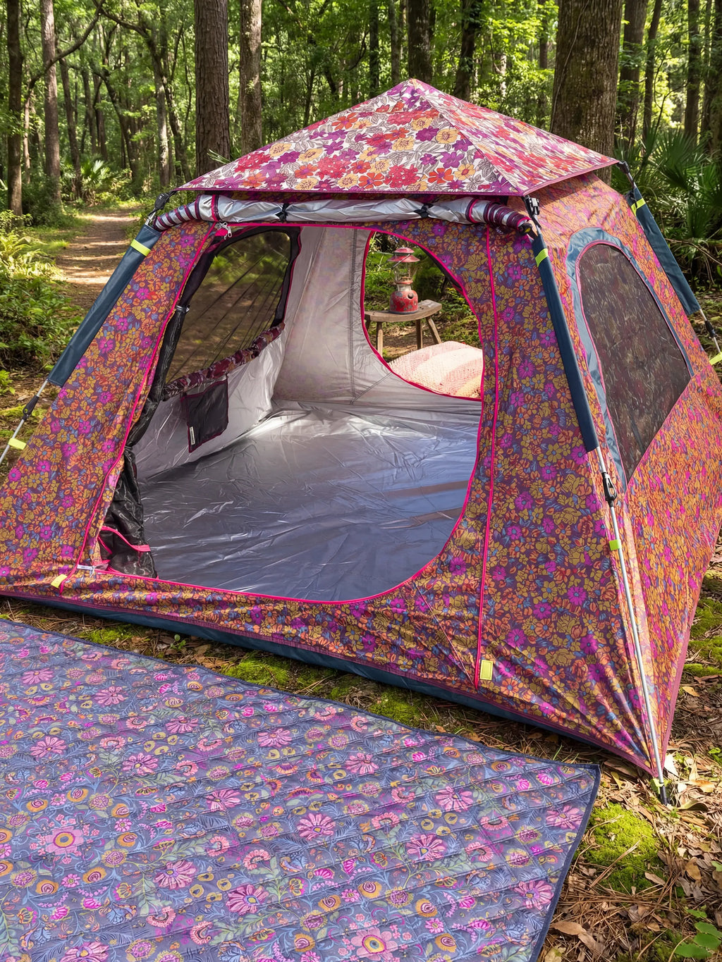 Live Happy Camping Tent - Lush Lilies Plum