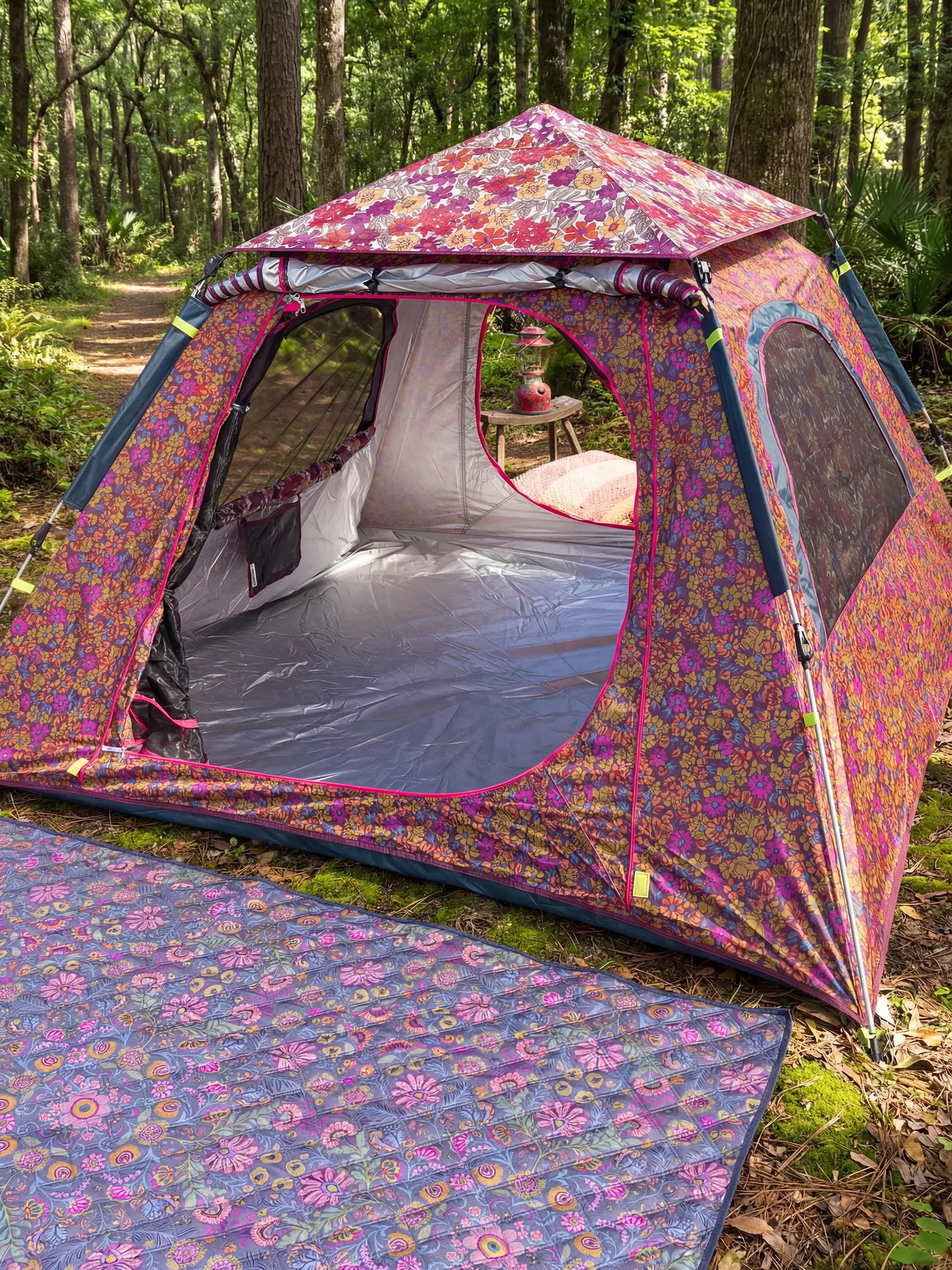 Live Happy Camping Tent - Lush Lilies Plum