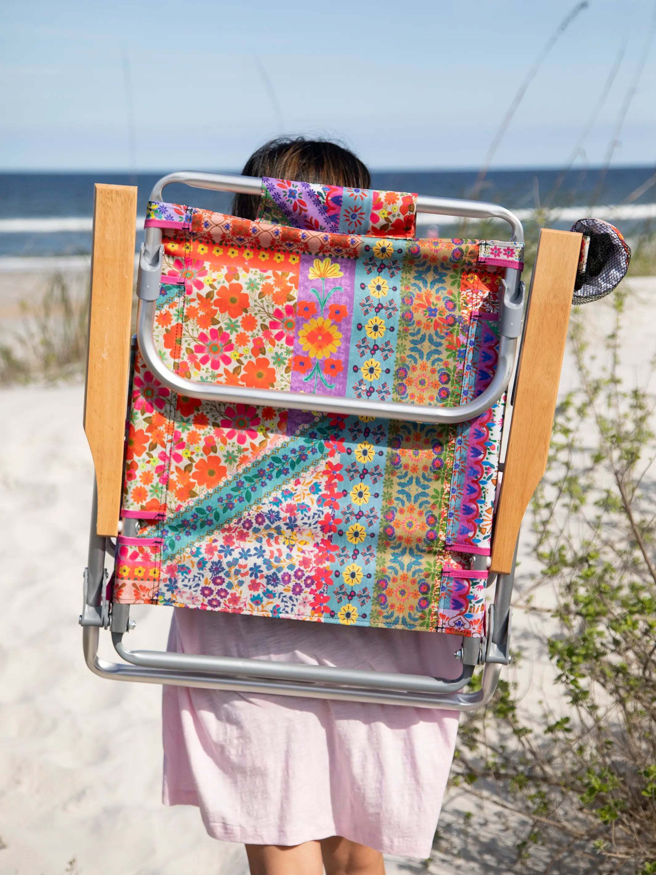 Backpack Beach Chair - Folk Flower Patchwork