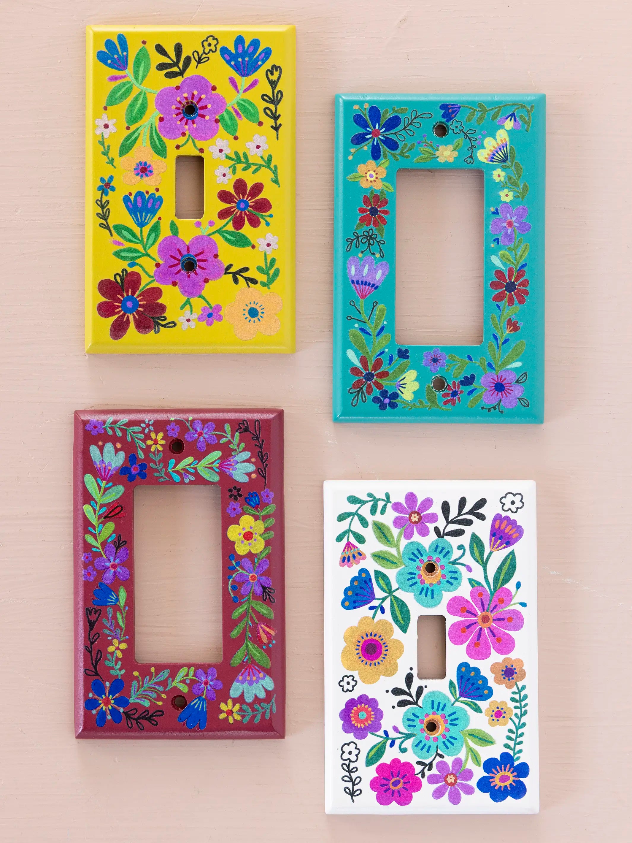 Painted Wooden Switch Cover - Turquoise Folk Flower Rocker