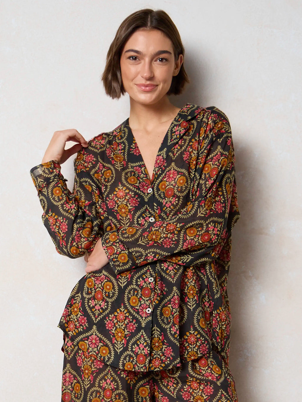 Dreamy Cotton Pajama Set - Charcoal Willow Medallion