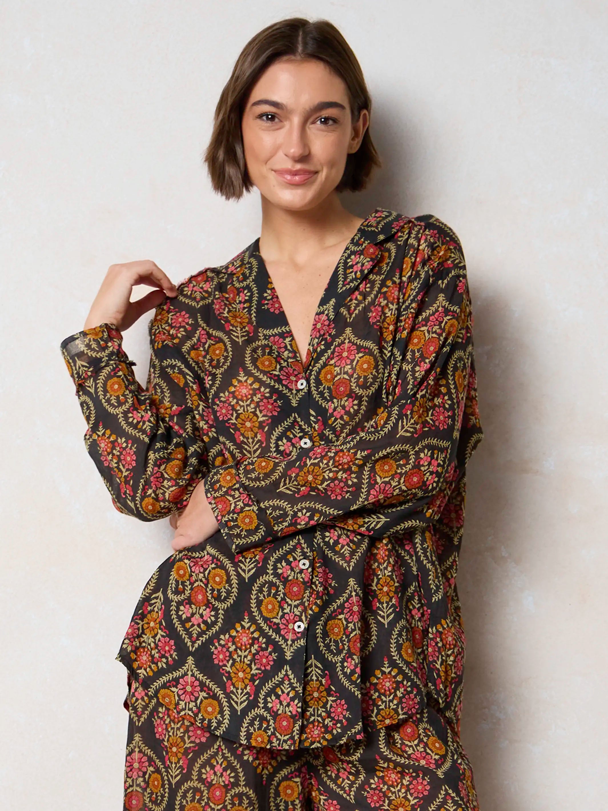 Dreamy Cotton Pajama Set - Charcoal Willow Medallion