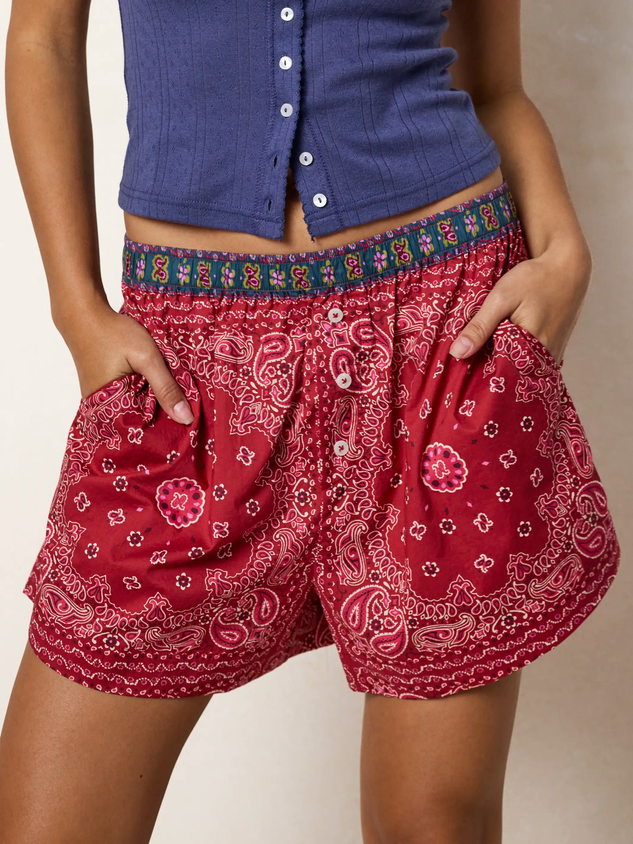 Dream On Cotton Boxer Shorts - Brimfield Bandana Ruby