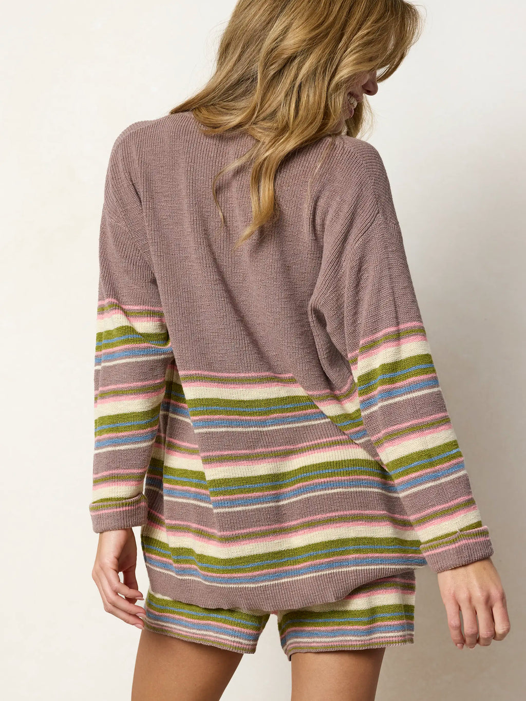 Lounge & Go Striped Cotton Shorts Set - Light Mauve