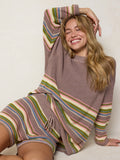 Lounge & Go Striped Cotton Shorts Set - Light Mauve