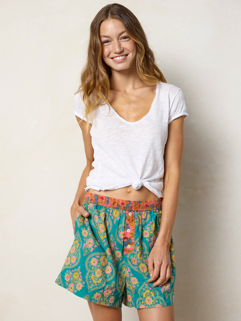 Dream On Cotton Boxer Shorts - Teal Willow Medallion