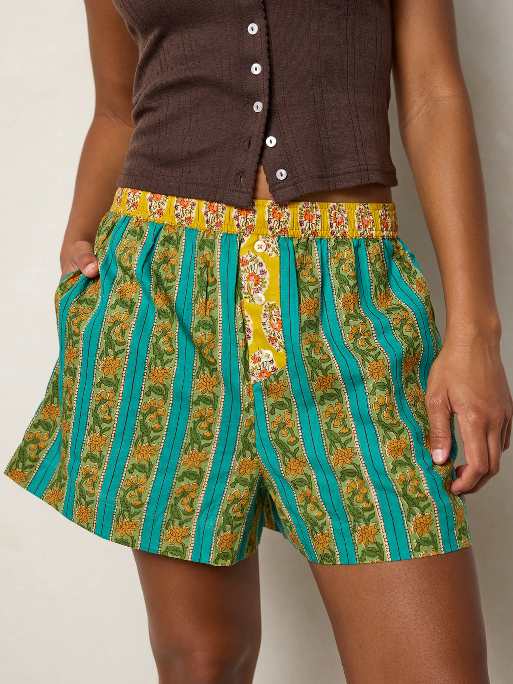 Dream On Cotton Boxer Shorts - Teal Vines