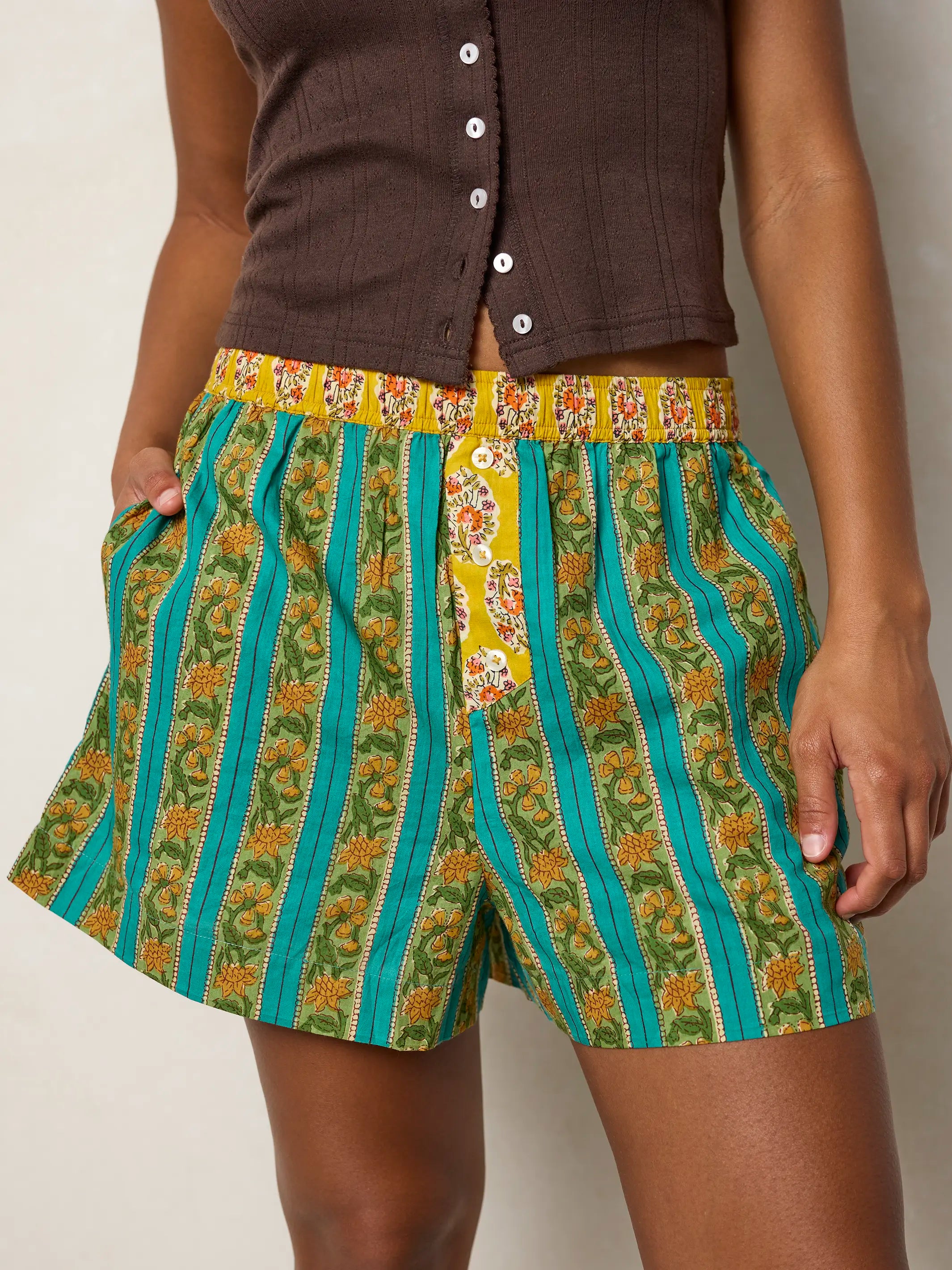 Dream On Cotton Boxer Shorts - Teal Vines