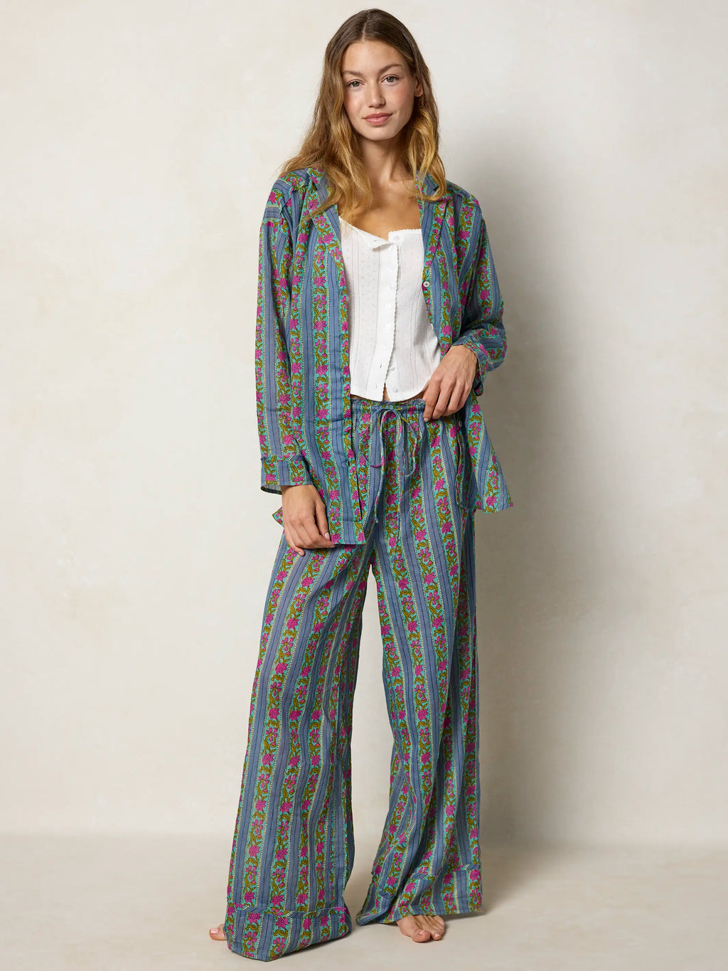 Dreamy Cotton Pajama Set - Indigo Vines