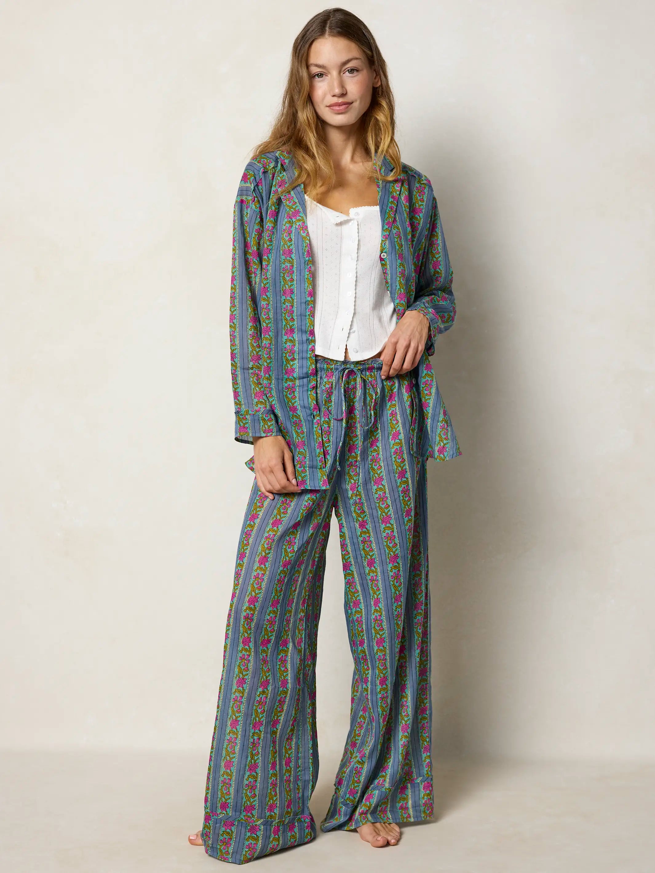 Dreamy Cotton Pajama Set - Indigo Vines