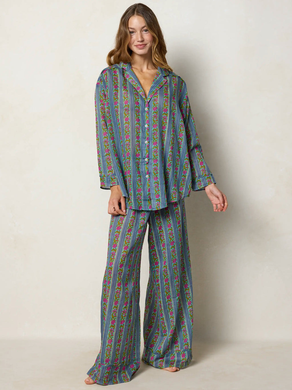 Dreamy Cotton Pajama Set - Indigo Vines