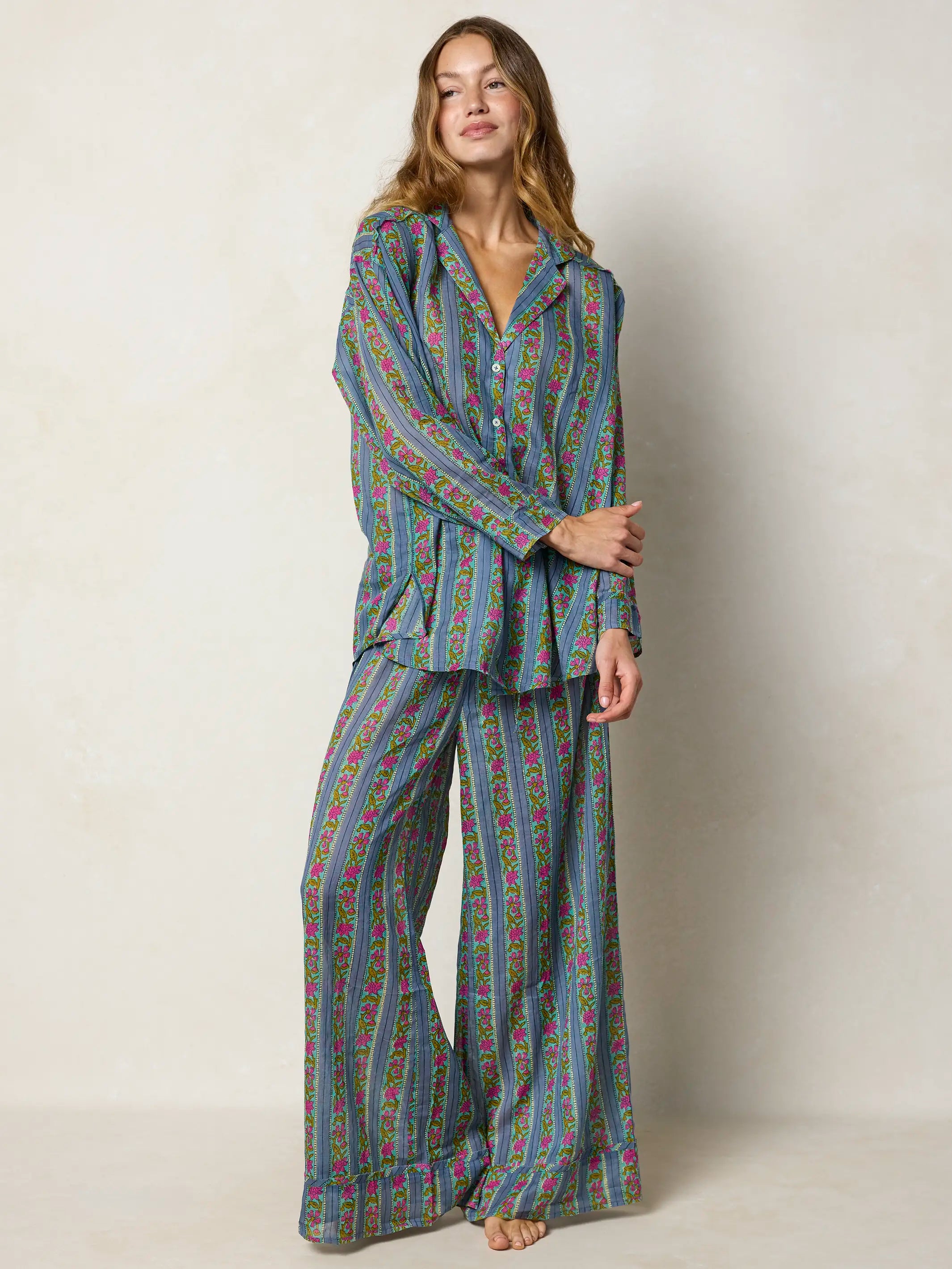 Dreamy Cotton Pajama Set - Indigo Vines