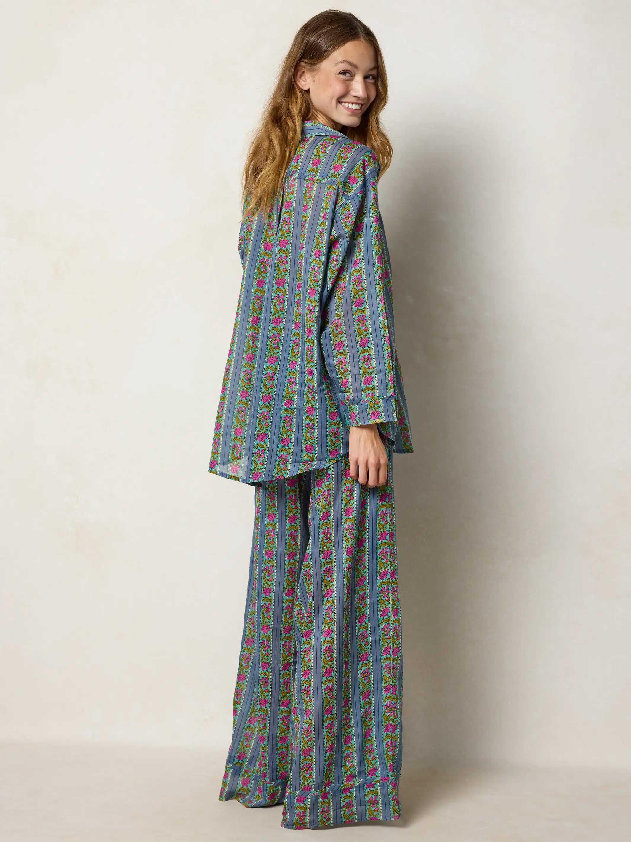 Dreamy Cotton Pajama Set - Indigo Vines