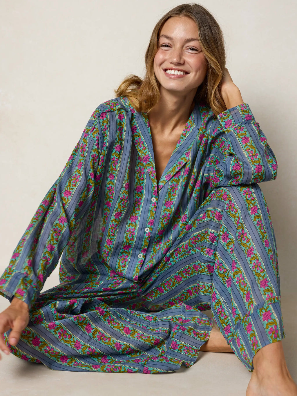 Dreamy Cotton Pajama Set - Indigo Vines
