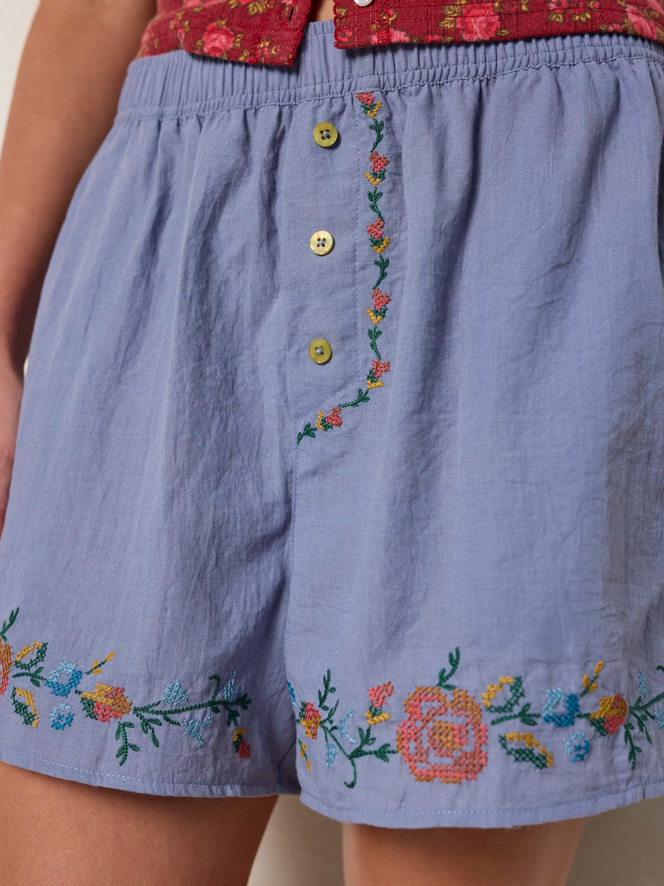 Dream On Embroidered Boxer Shorts - Blue
