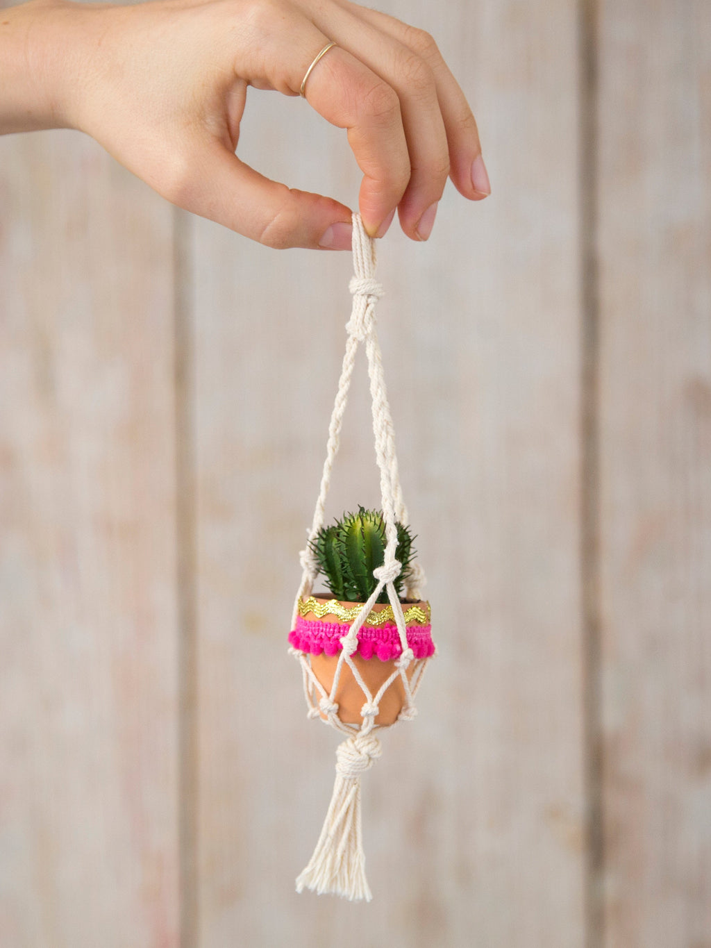 Mini Macrame Faux Succulent Car Charm - Cream