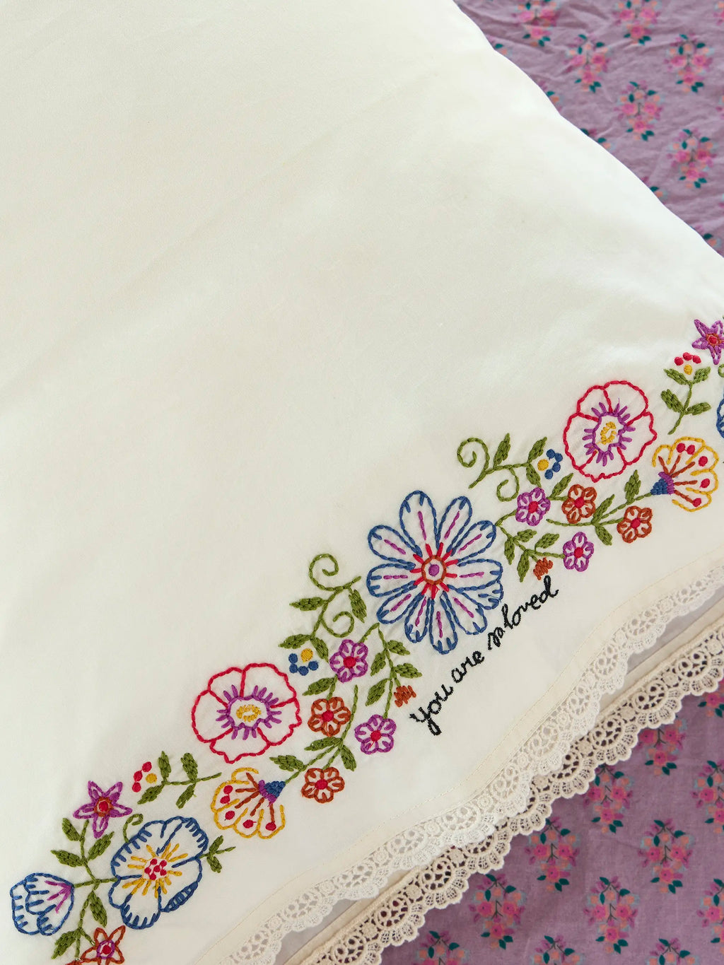 Embroidered Cotton Giving Pillowcase - You Are So Loved