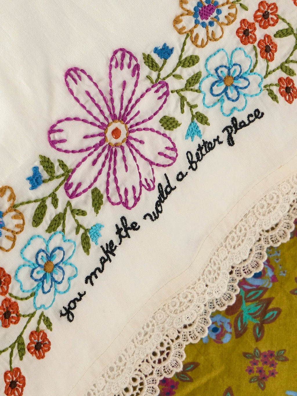 Embroidered Cotton Giving Pillowcase - You Make The World Better