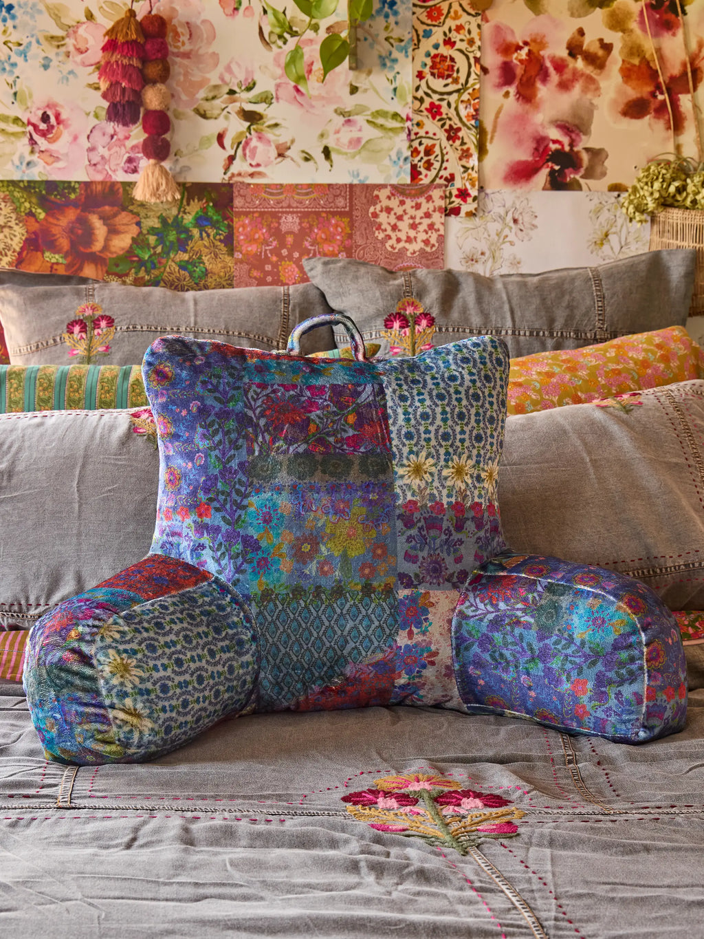 Cozy Backrest Pillow - Blue Patchwork