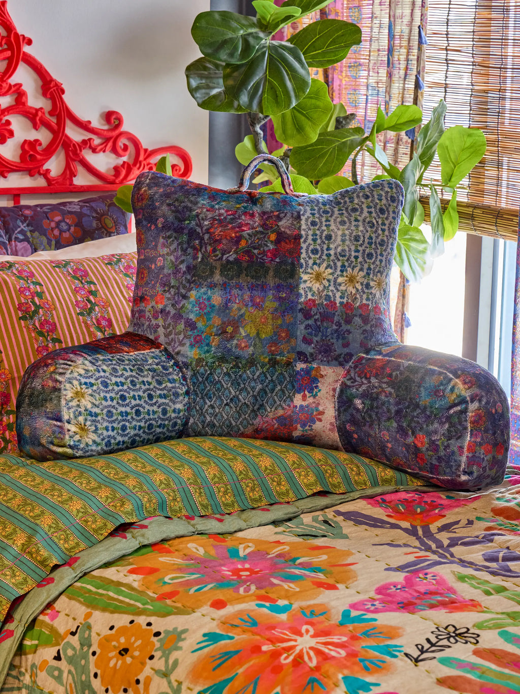 Cozy Backrest Pillow - Blue Patchwork