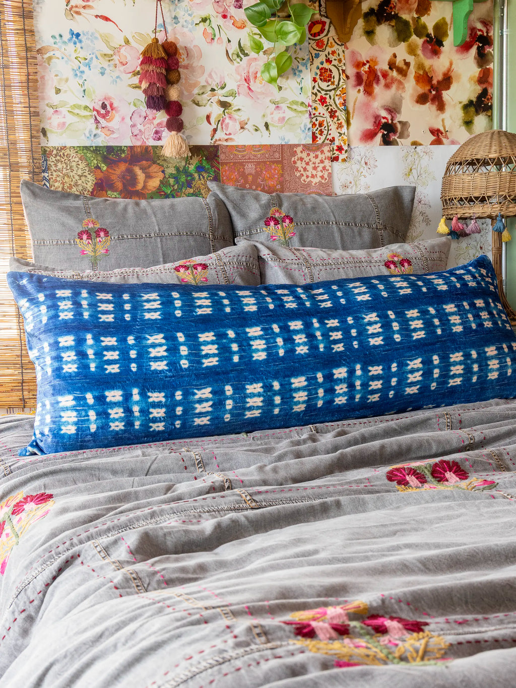 Double-Sided Cozy Body Pillow Cover - Indigo Shibori Stripe