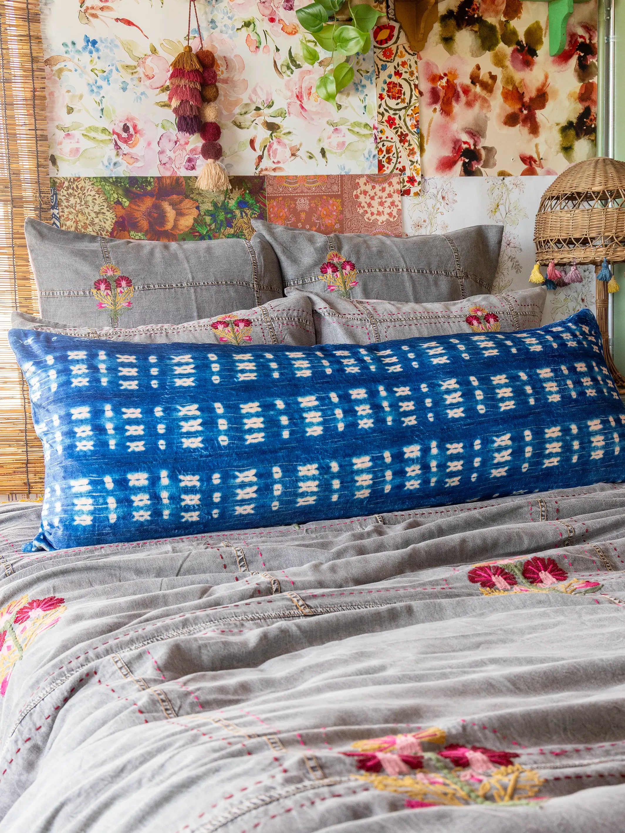 Double-Sided Cozy Body Pillow Cover - Indigo Shibori Stripe