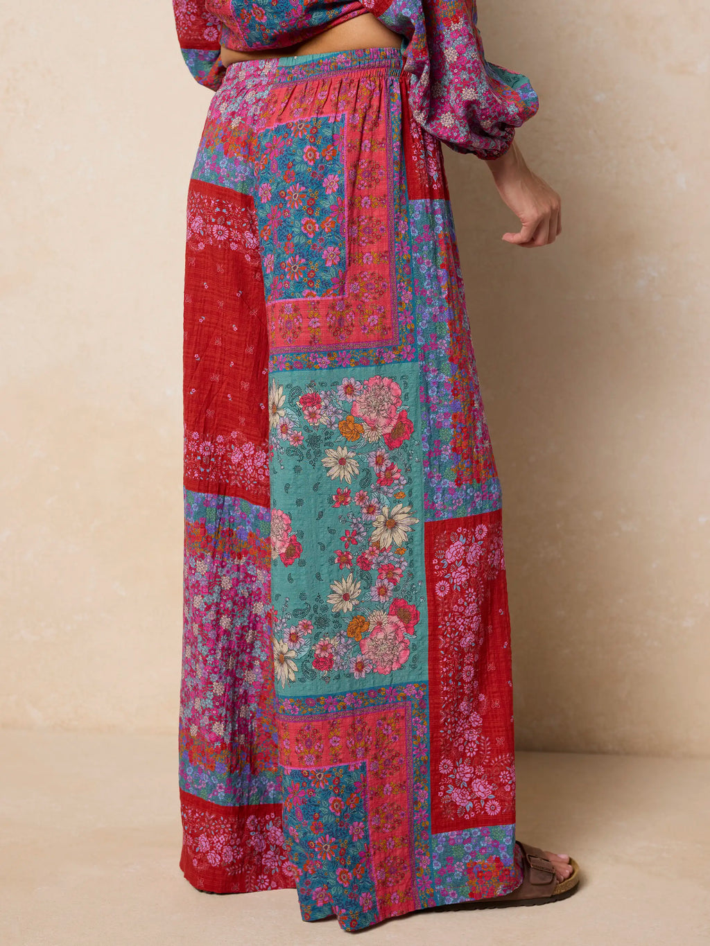 Go With The Flow Wide Leg Pants - Jewel Positano Scarf