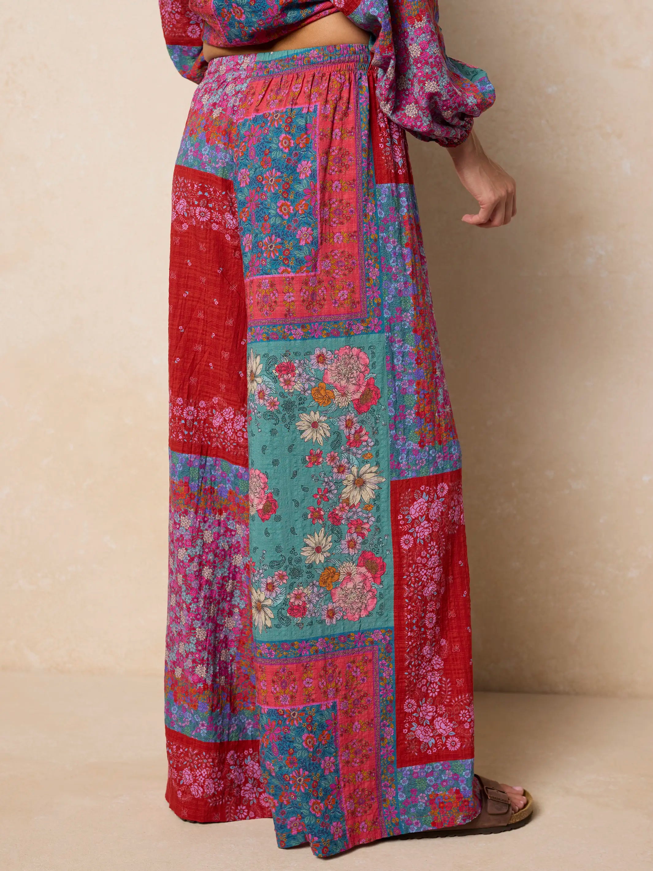 Go With The Flow Wide Leg Pants - Jewel Positano Scarf