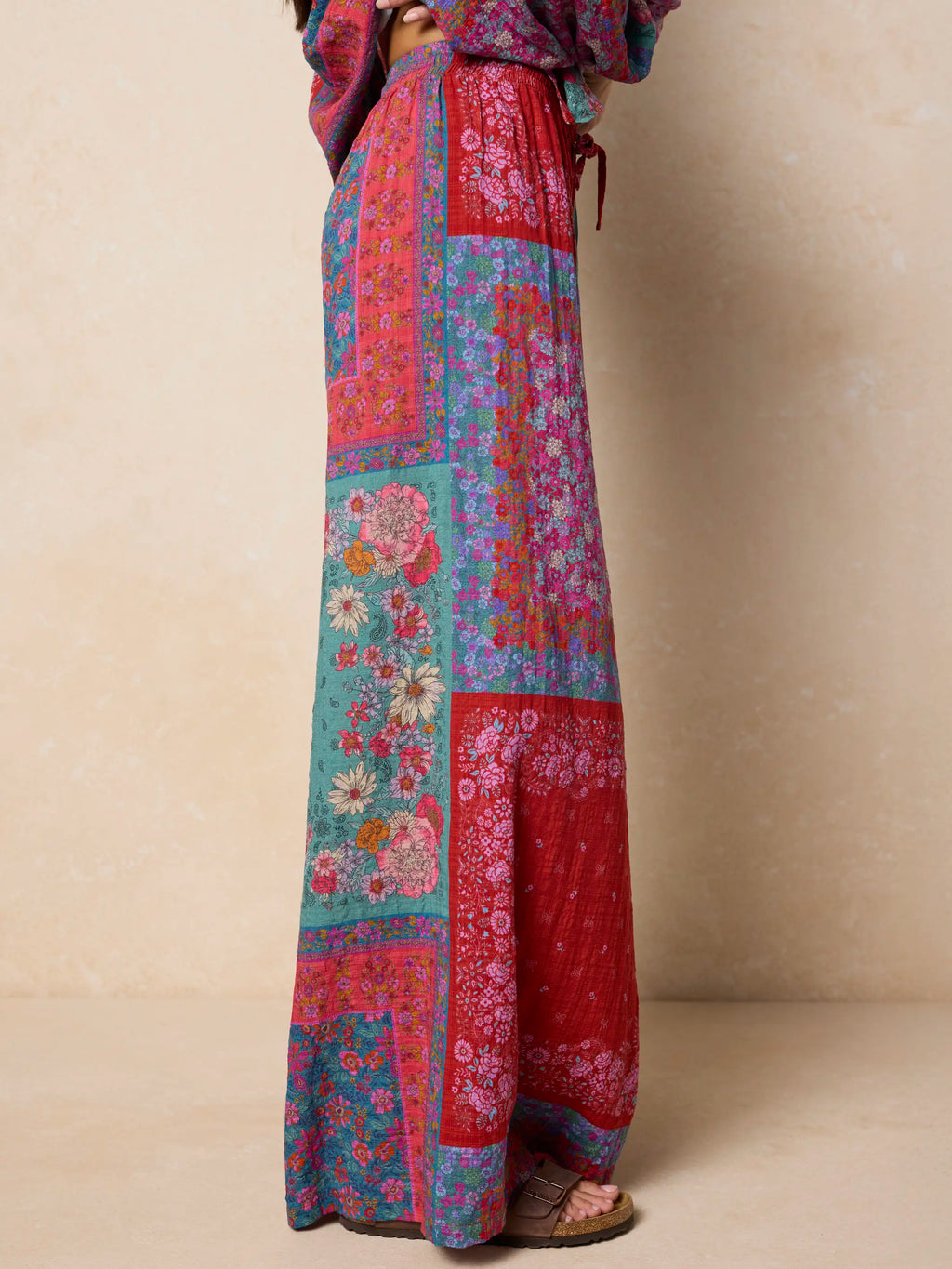 Go With The Flow Wide Leg Pants - Jewel Positano Scarf