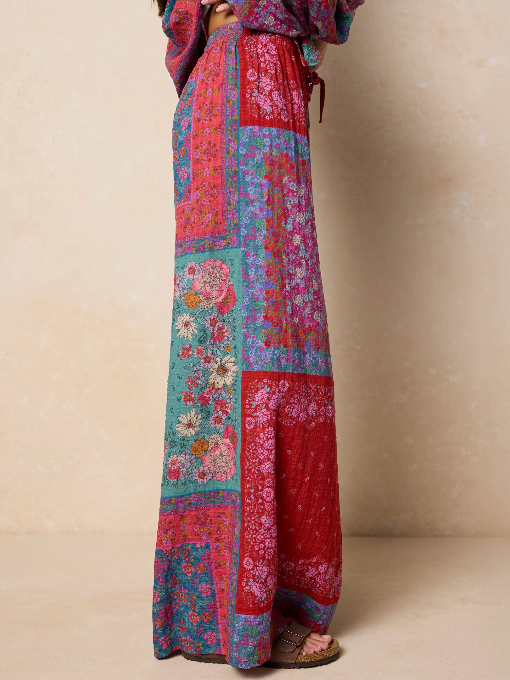 Go With The Flow Wide Leg Pants - Jewel Positano Scarf