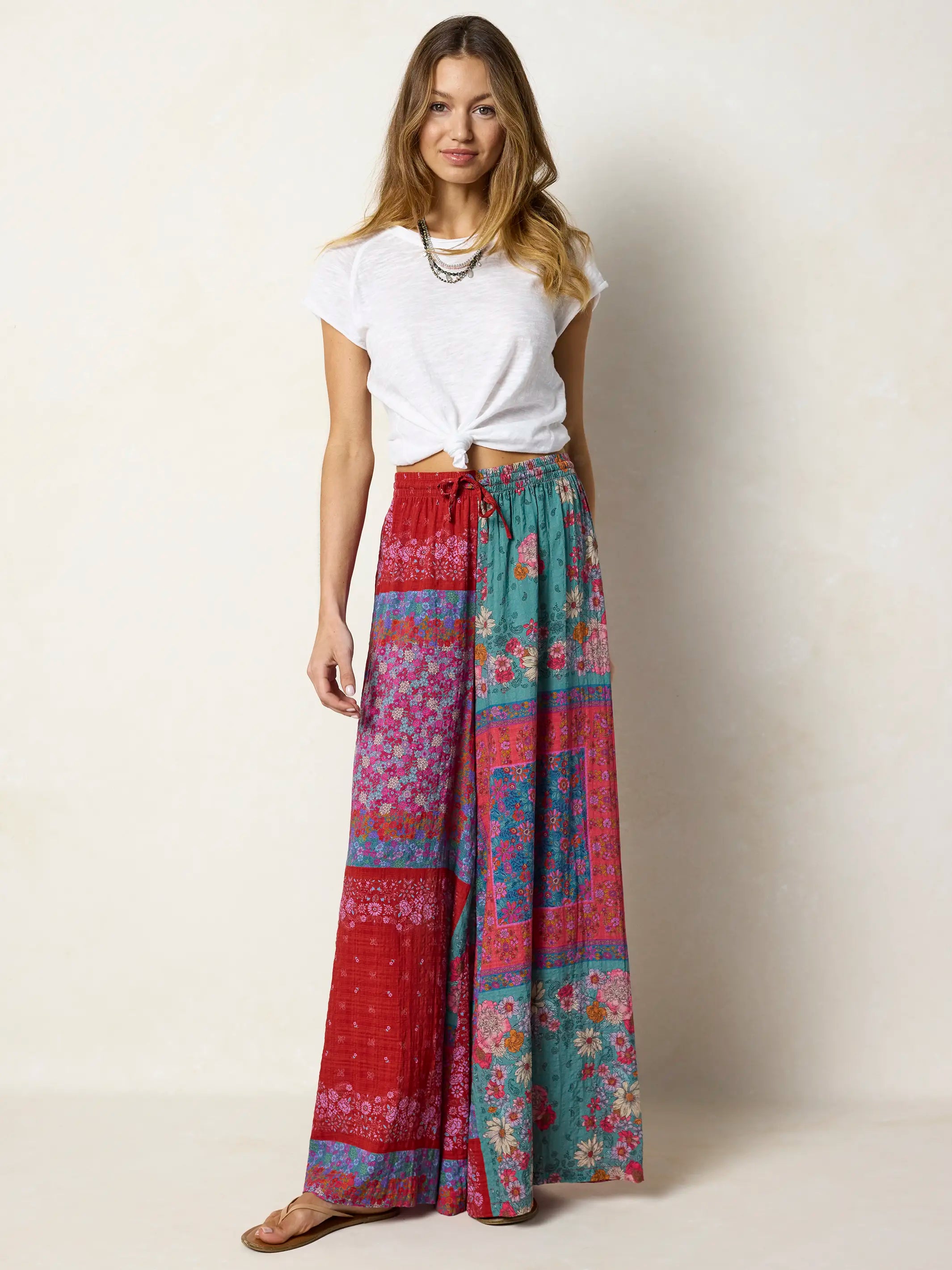 Go With The Flow Wide Leg Pants - Jewel Positano Scarf