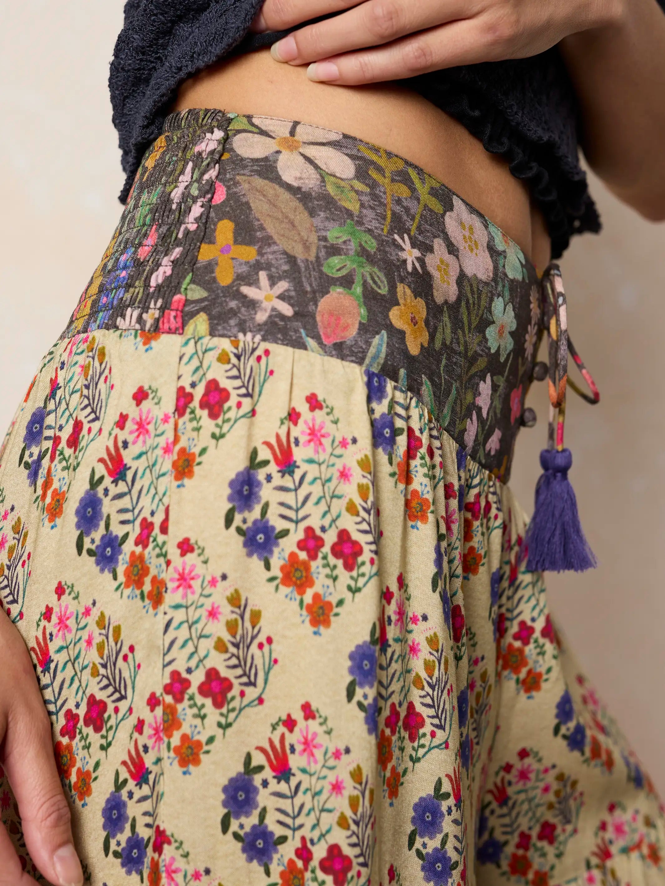 Cami Tie-Front Palazzo Pants - Ditsy Diamonds Cream