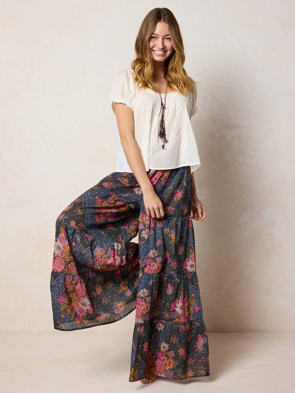 Patti Cotton Palazzo Pants - English Garden Charcoal