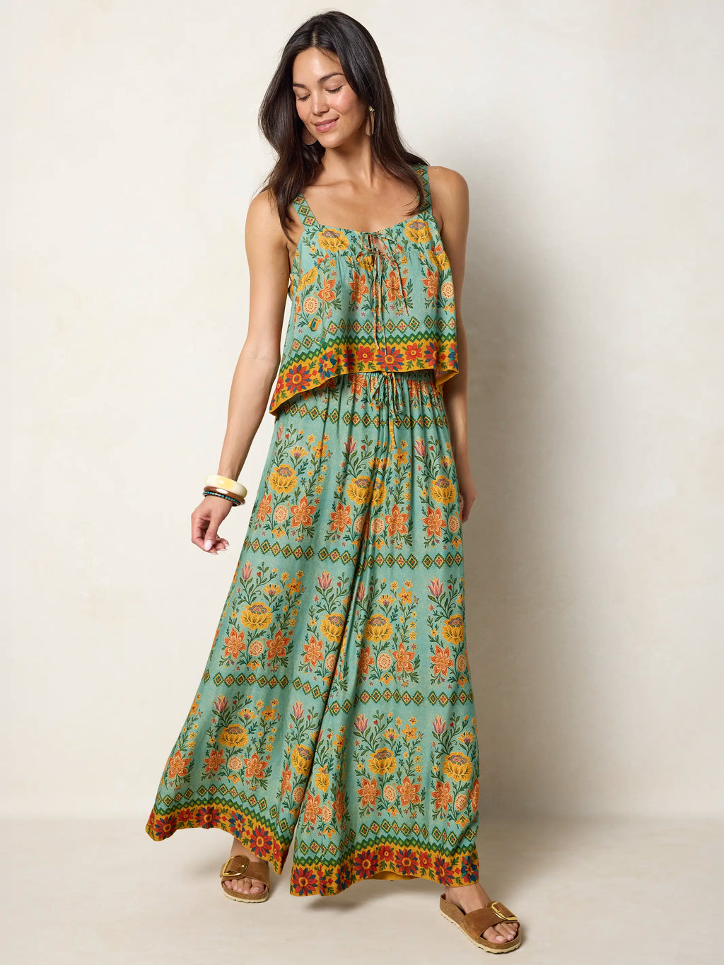 Go With The Flow Wide Leg Pants - Buttercup Floral Seafoam