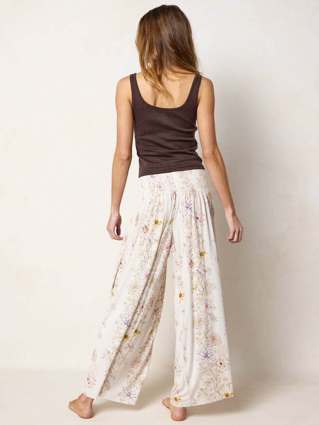 Make A Move ButterSoft Knit Palazzo Pants - Ivory Dahlia Rows