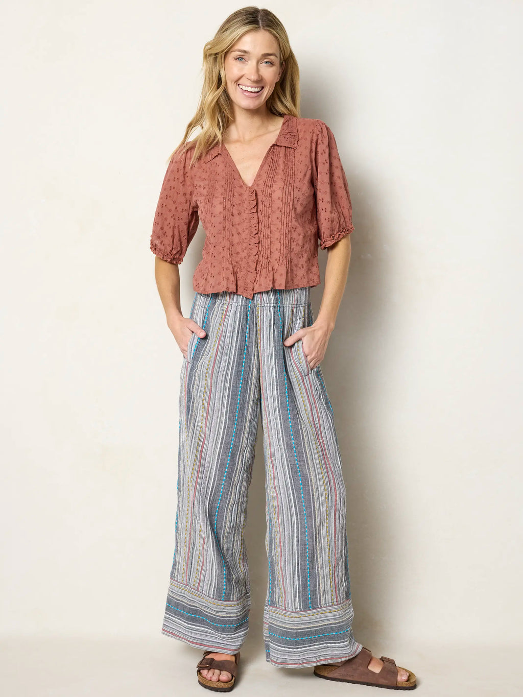 Take a Chance On Me Cotton Pants - Heather Grey Stripes