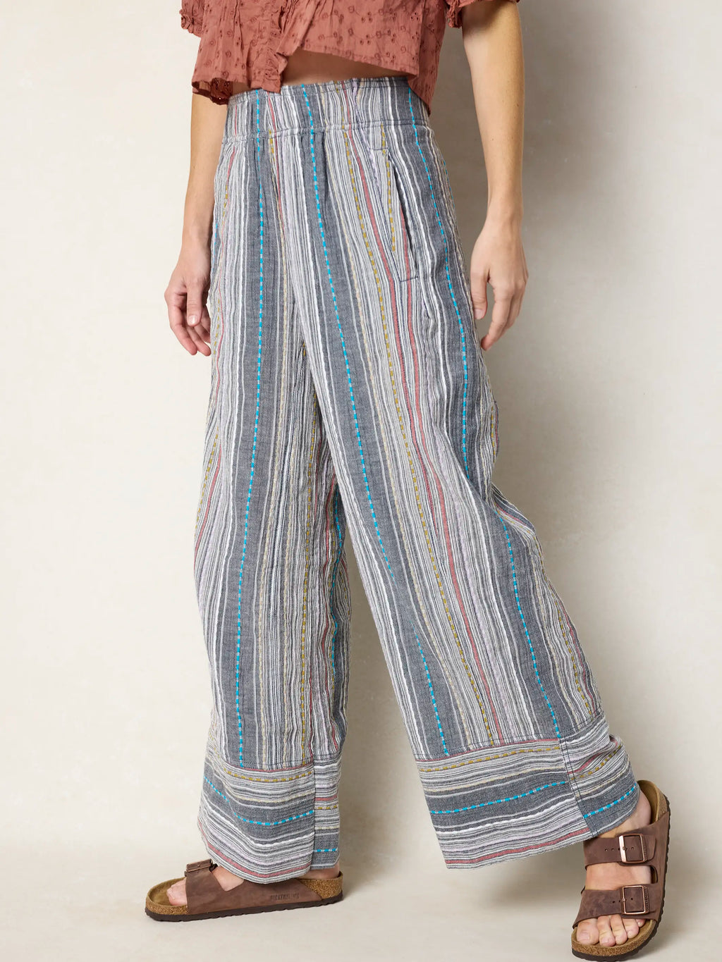 Take a Chance On Me Cotton Pants - Heather Grey Stripes