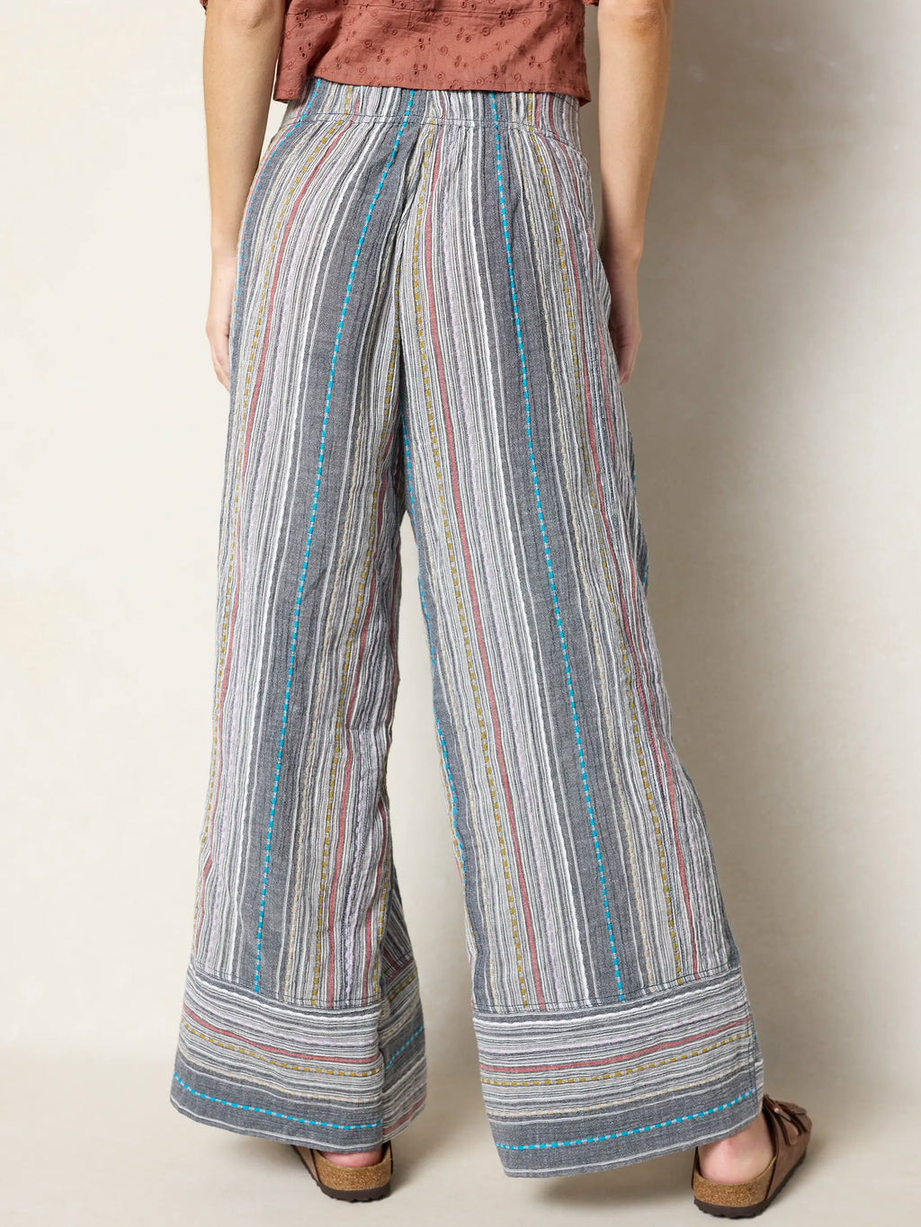 Take a Chance On Me Cotton Pants - Heather Grey Stripes