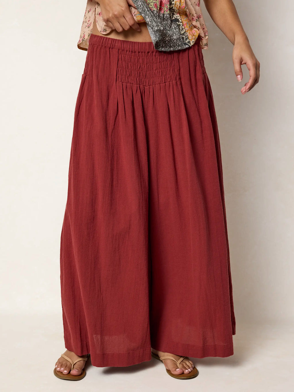 Breezy Cotton Wide Leg Pants - Terracotta