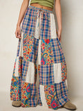 Patti Patchwork Palazzo Pants - Plaid Blue Fuchsia