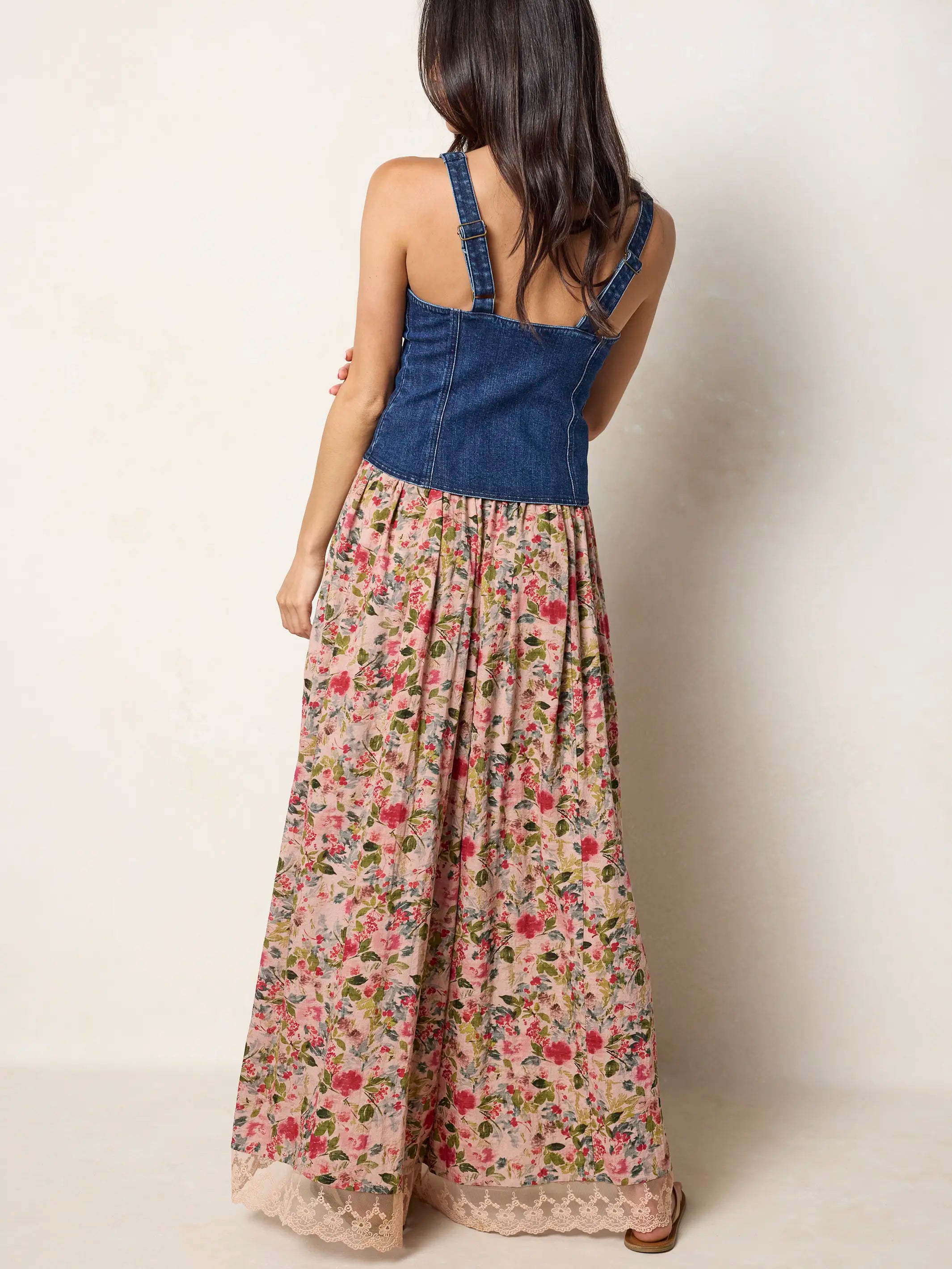 Adeline Wide-Leg Pants - Light Pink Bouquets