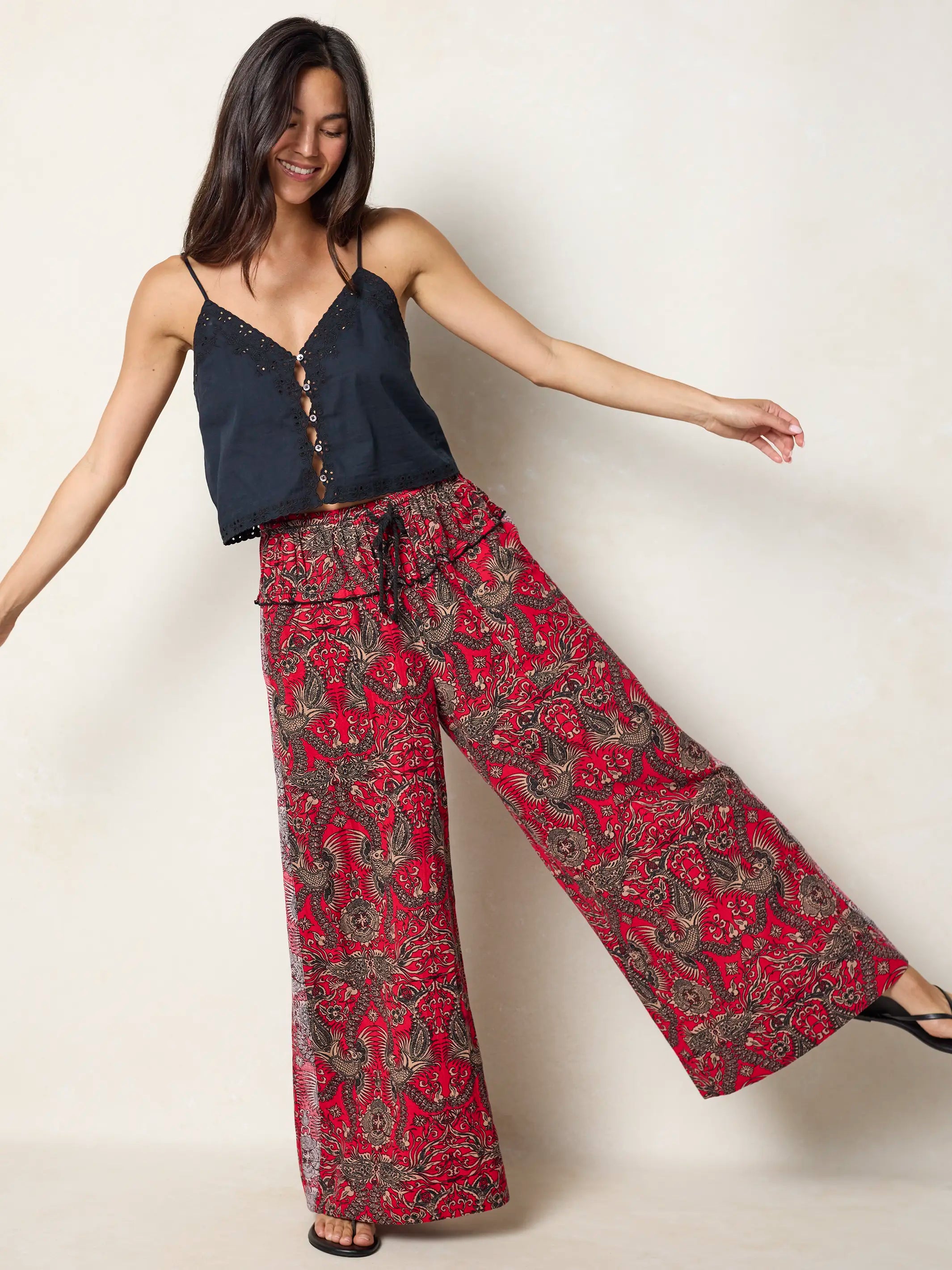 Jade Wide Leg Pants - Hourglass Vines Red