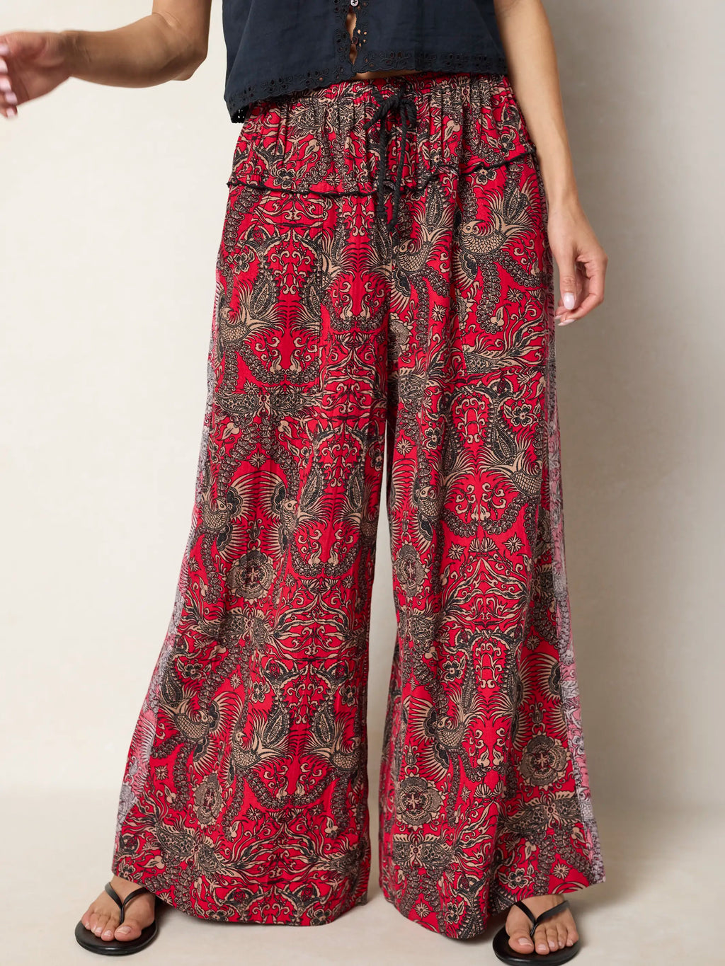 Jade Wide Leg Pants - Hourglass Vines Red